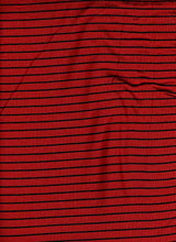 Load image into Gallery viewer, KNT-2082 RED/BLACK JERSEY STRIPES RAYON SPANDEX KNITS
