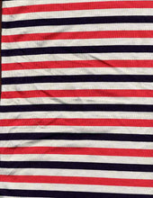 Load image into Gallery viewer, KNT-2059 NAVY/CORAL JERSEY STRIPES RAYON SPANDEX KNITS

