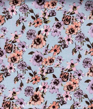 Load image into Gallery viewer, P2243-FL51563-Y C13 BLUE/LILAC PRINTED RIB KNIT FLORAL DTY BRUSH PRINTS

